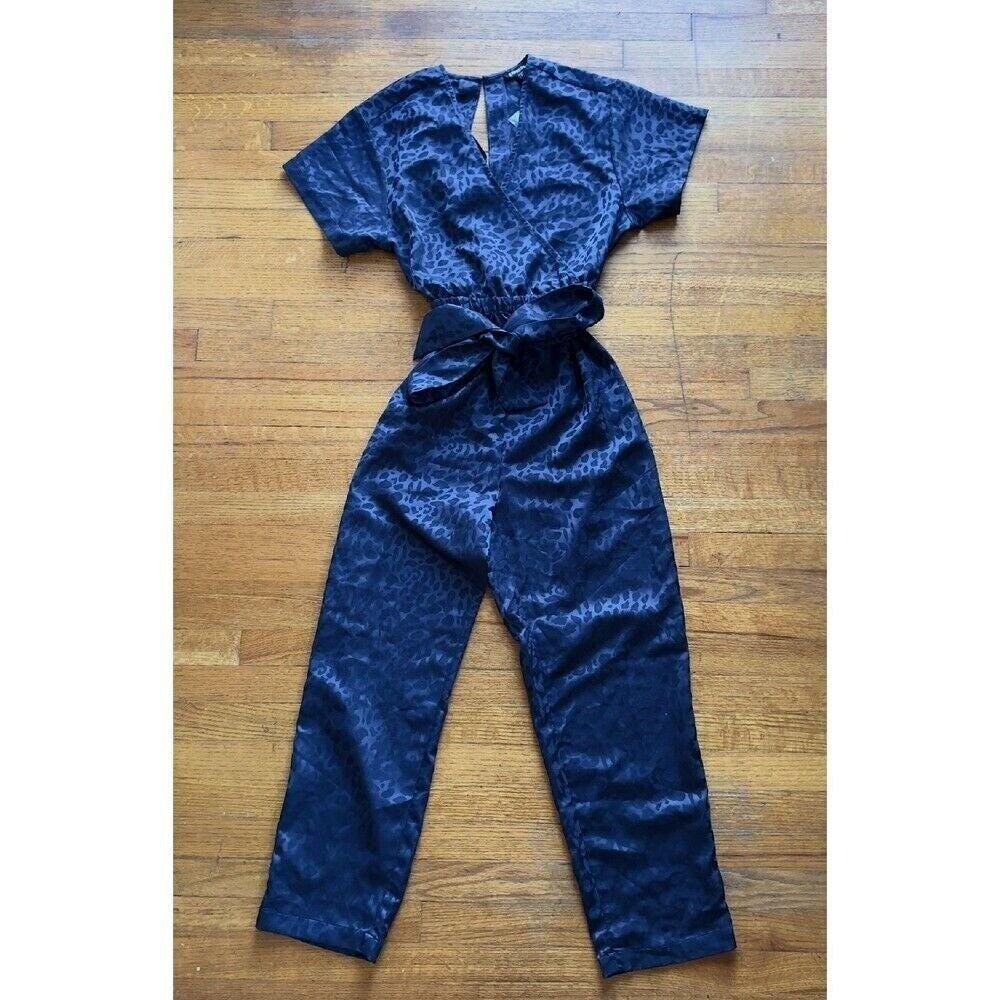 Leopard‎ Print Cocktail Jumpsuit Wrap Front Tie Waist Keyhole Back Size PS